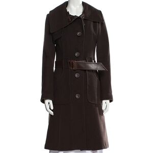 Mackage wool leather trim cozy belt winter trench coat